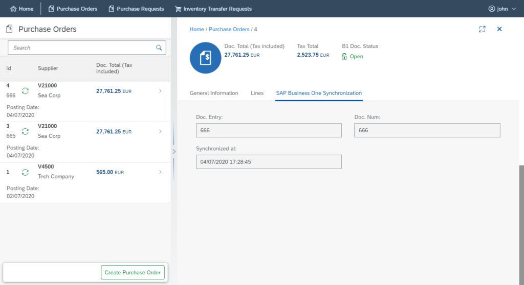 Purchase Order - B1 Synchronization